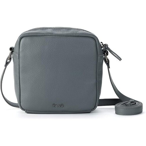 The Sak Maisie Square Leather Crossbody Bag, Adjustable Strap, Dusty Blue, NEW - Picture 2 of 6